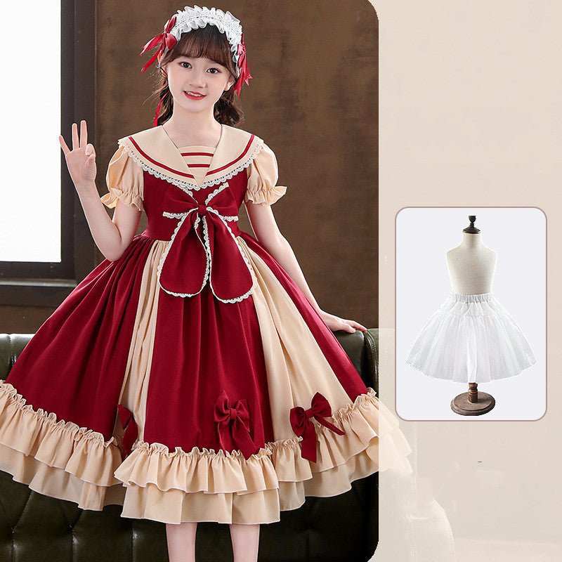 Girls Dress Pleated Bow Lolita Princess Dress - PratSN