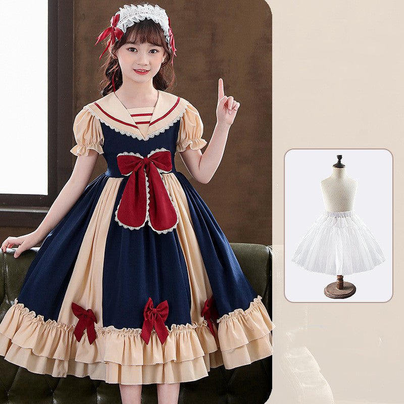 Girls Dress Pleated Bow Lolita Princess Dress - PratSN