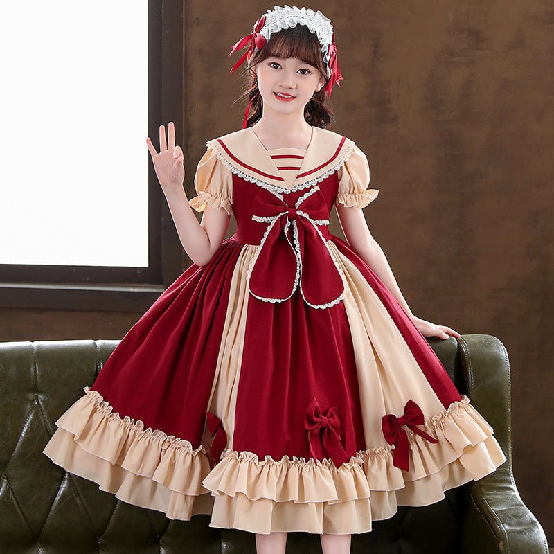 Girls Dress Pleated Bow Lolita Princess Dress - PratSN