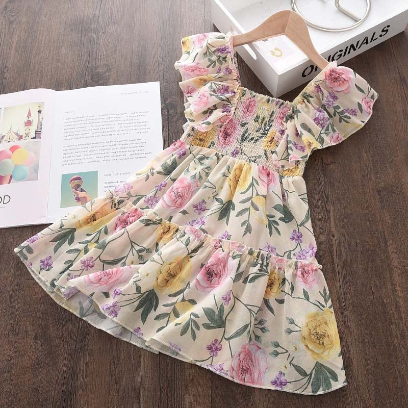 Girls Fly Sleeve Floral Dress Summer - PratSN