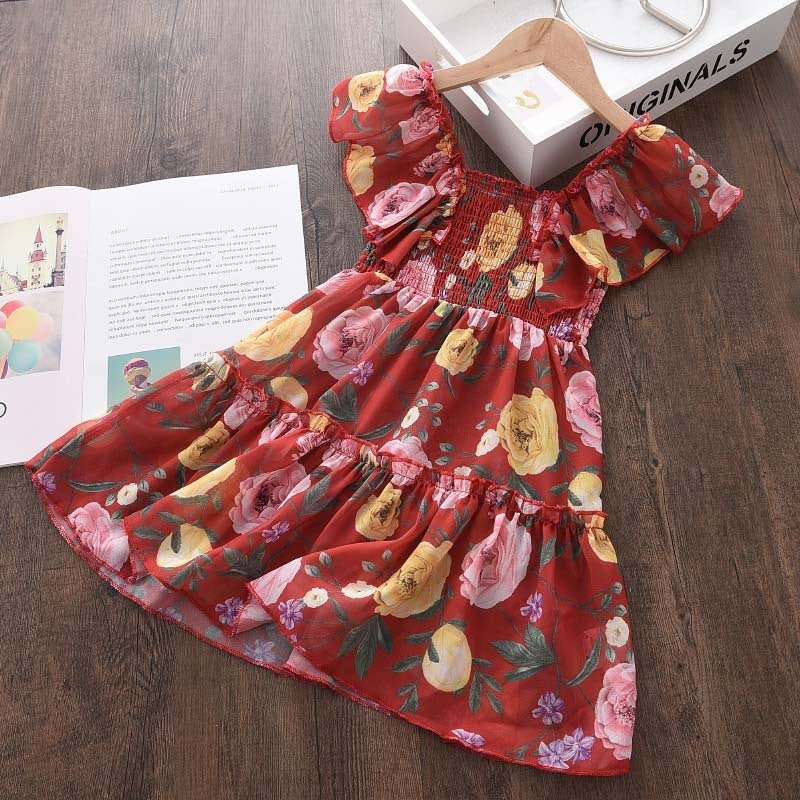 Girls Fly Sleeve Floral Dress Summer - PratSN
