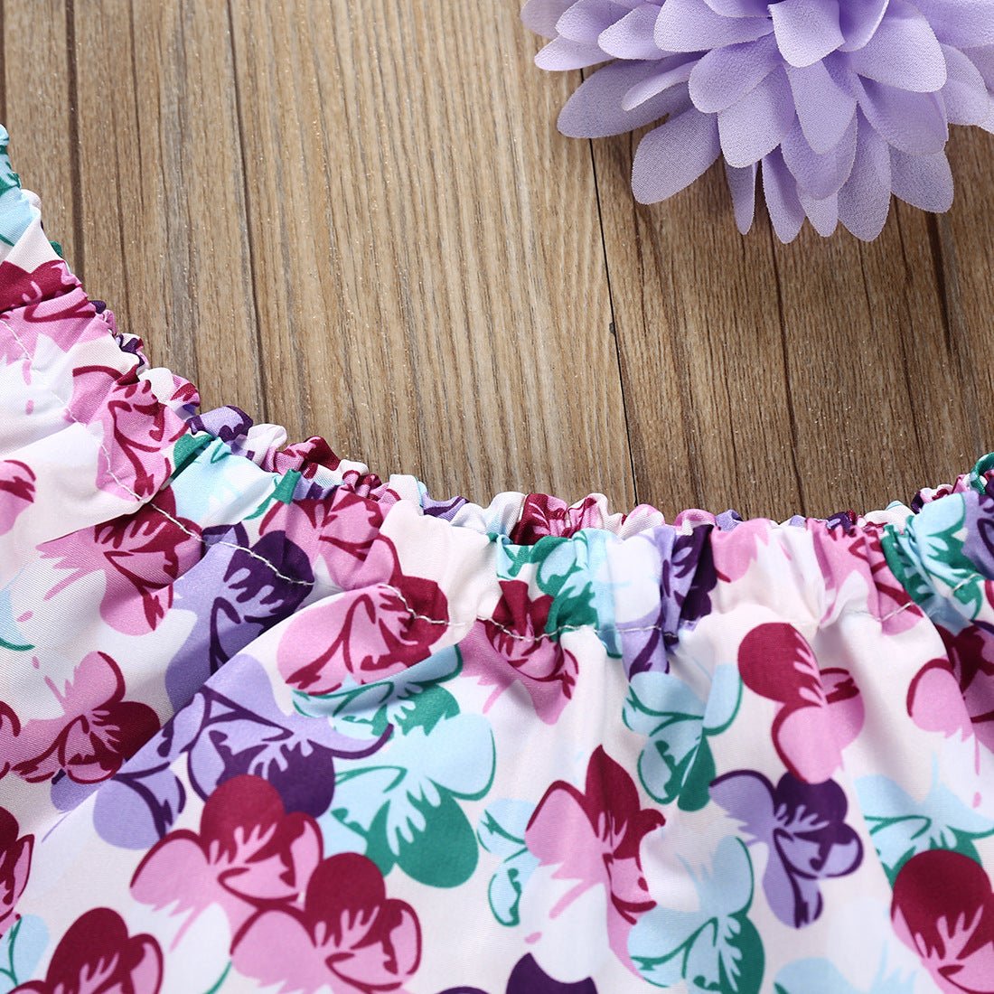 Girls' Flying Sleeves Flower Solid Color Briefs Set - PratSN