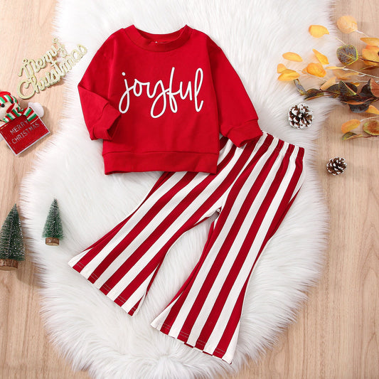 Girls' Long - sleeved Sweatshirt Striped Pants Set - PratSN