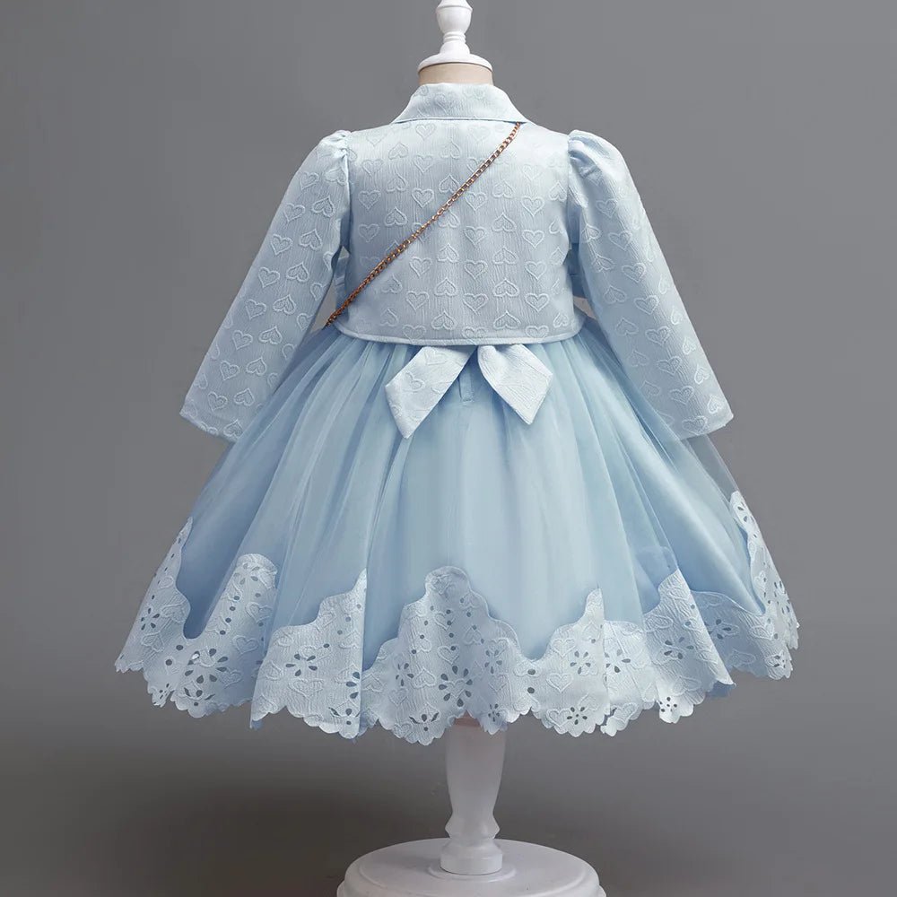Girls Princess Ball Gown Long Sleeve Coat + Bag Set High End Beading Birthday Wedding Kids Casual Dress 3 - 12 Years - PratSN