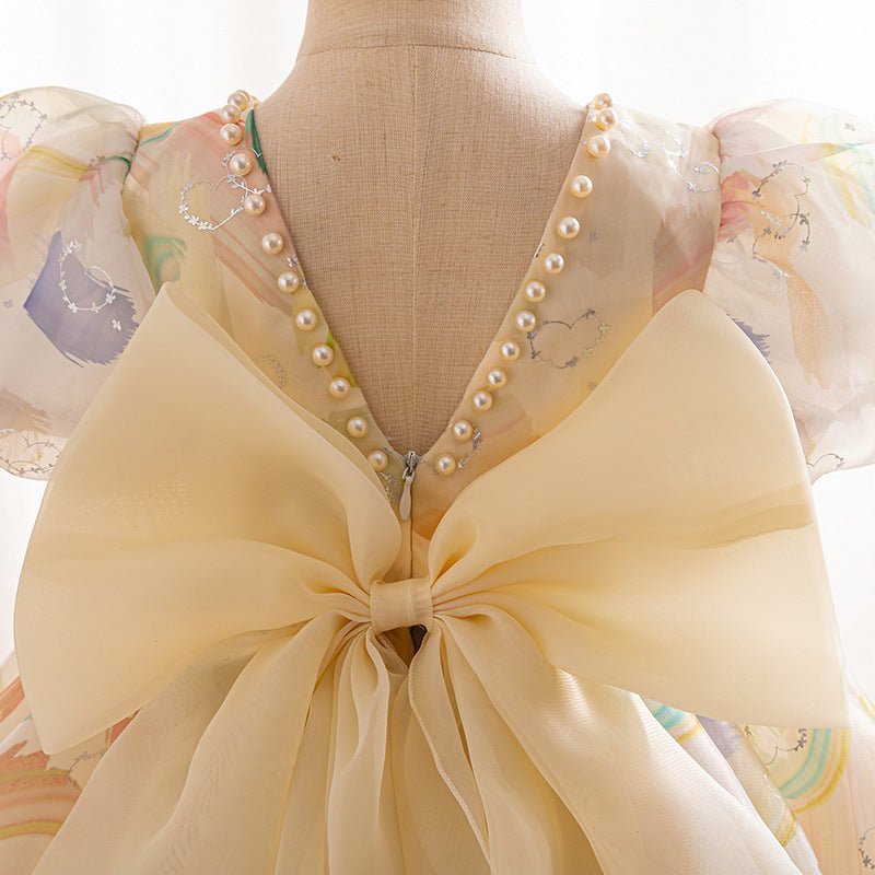 Girls With Puff Sleeve Bow Dress Summer - PratSN