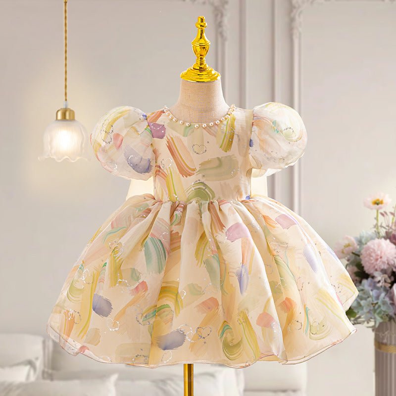 Girls With Puff Sleeve Bow Dress Summer - PratSN