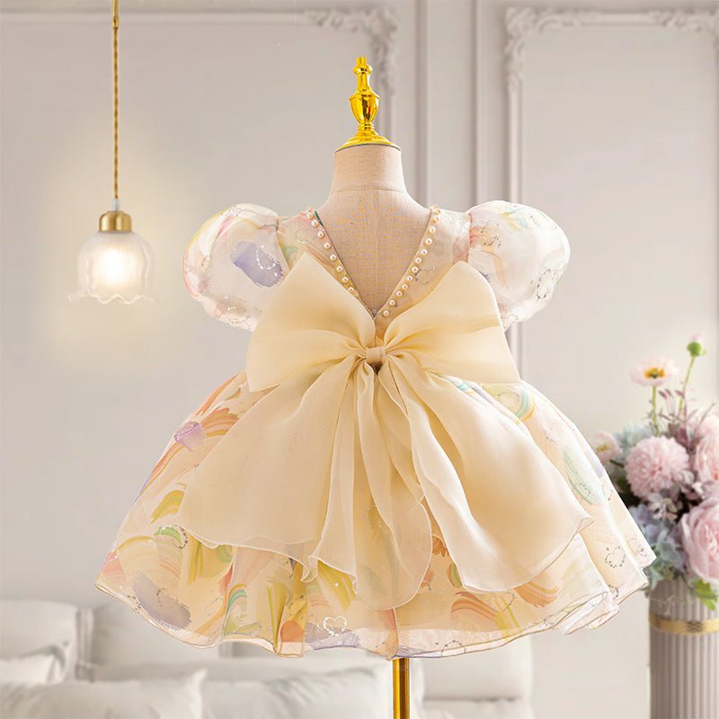 Girls With Puff Sleeve Bow Dress Summer - PratSN