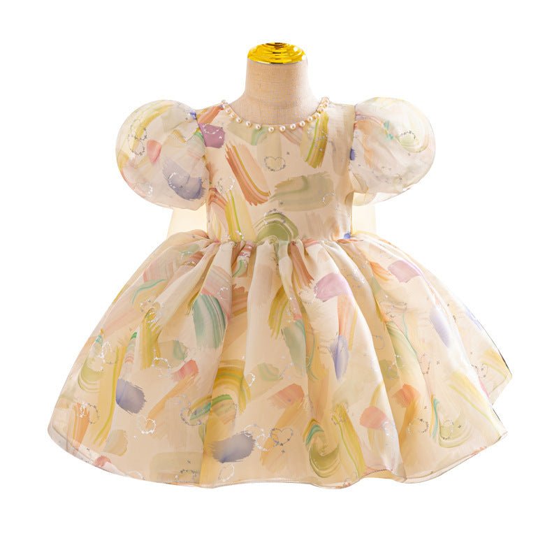 Girls With Puff Sleeve Bow Dress Summer - PratSN