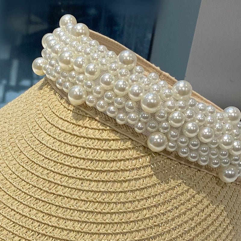Hat Female K - style Fashion Pearl Straw Hat Female Summer Outdoor Vacation Visor Peaked Cap Sun Protection Sun Hat - PratSN