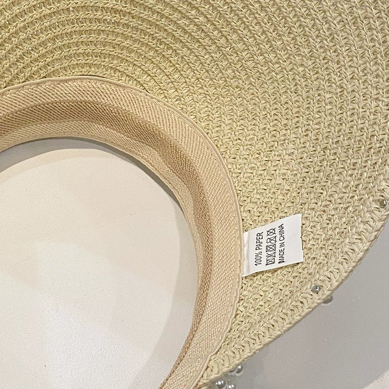 Hat Female K - style Fashion Pearl Straw Hat Female Summer Outdoor Vacation Visor Peaked Cap Sun Protection Sun Hat - PratSN