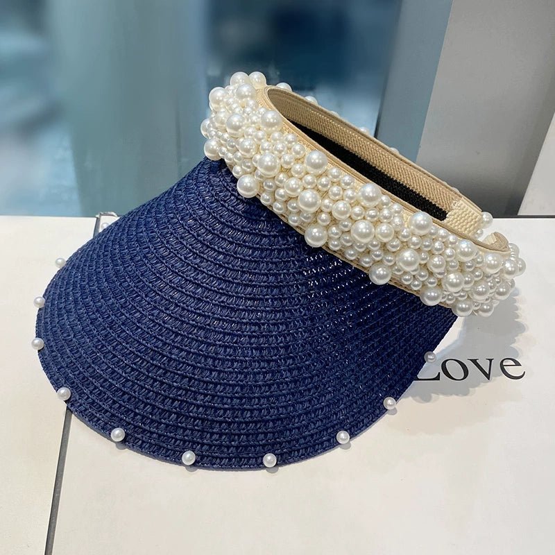 Hat Female K - style Fashion Pearl Straw Hat Female Summer Outdoor Vacation Visor Peaked Cap Sun Protection Sun Hat - PratSN