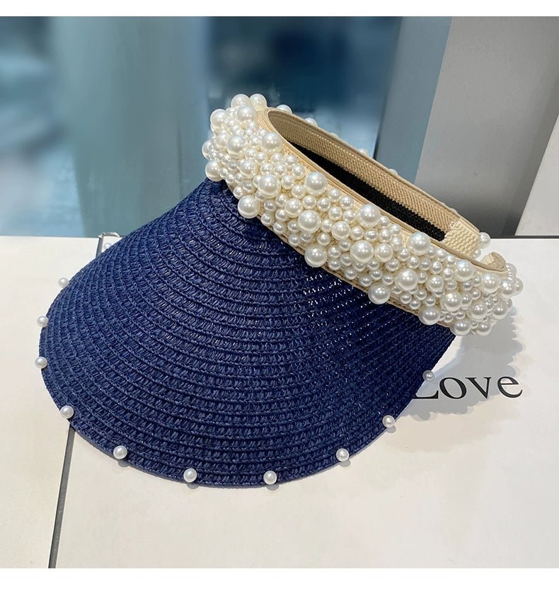 Hat Female K - style Fashion Pearl Straw Hat Female Summer Outdoor Vacation Visor Peaked Cap Sun Protection Sun Hat - PratSN