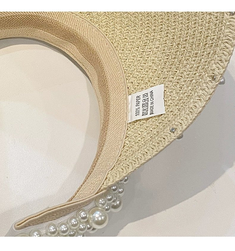 Hat Female K - style Fashion Pearl Straw Hat Female Summer Outdoor Vacation Visor Peaked Cap Sun Protection Sun Hat - PratSN