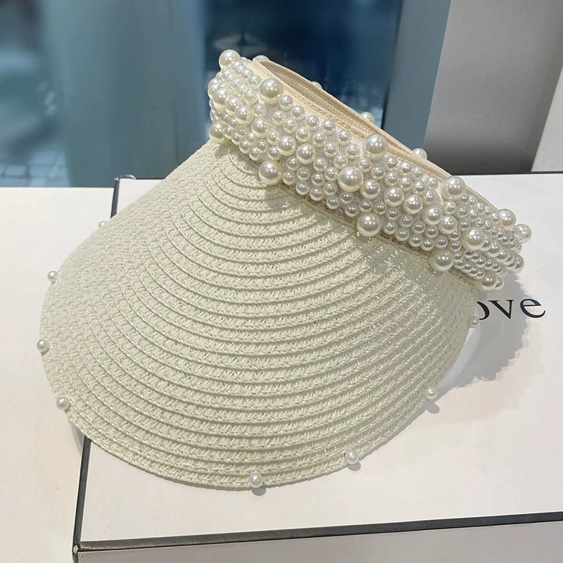 Hat Female K - style Fashion Pearl Straw Hat Female Summer Outdoor Vacation Visor Peaked Cap Sun Protection Sun Hat - PratSN