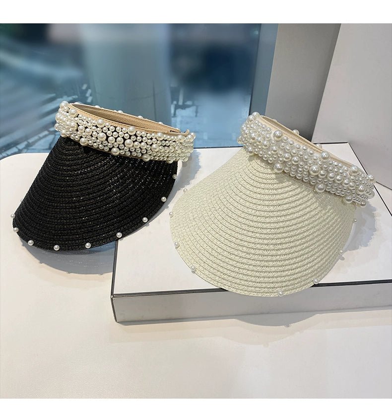 Hat Female K - style Fashion Pearl Straw Hat Female Summer Outdoor Vacation Visor Peaked Cap Sun Protection Sun Hat - PratSN