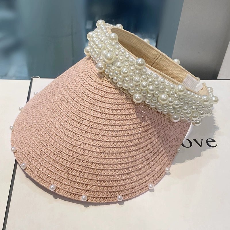 Hat Female K - style Fashion Pearl Straw Hat Female Summer Outdoor Vacation Visor Peaked Cap Sun Protection Sun Hat - PratSN
