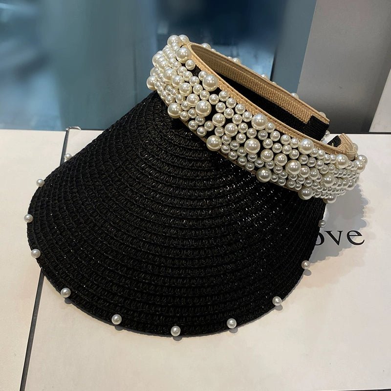 Hat Female K - style Fashion Pearl Straw Hat Female Summer Outdoor Vacation Visor Peaked Cap Sun Protection Sun Hat - PratSN