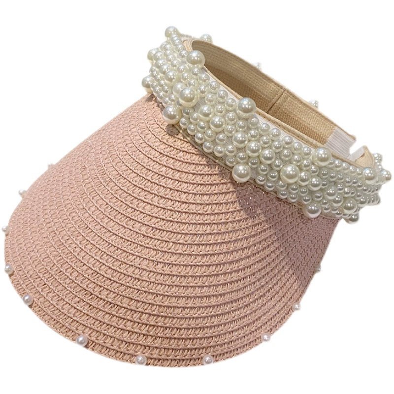 Hat Female K - style Fashion Pearl Straw Hat Female Summer Outdoor Vacation Visor Peaked Cap Sun Protection Sun Hat - PratSN