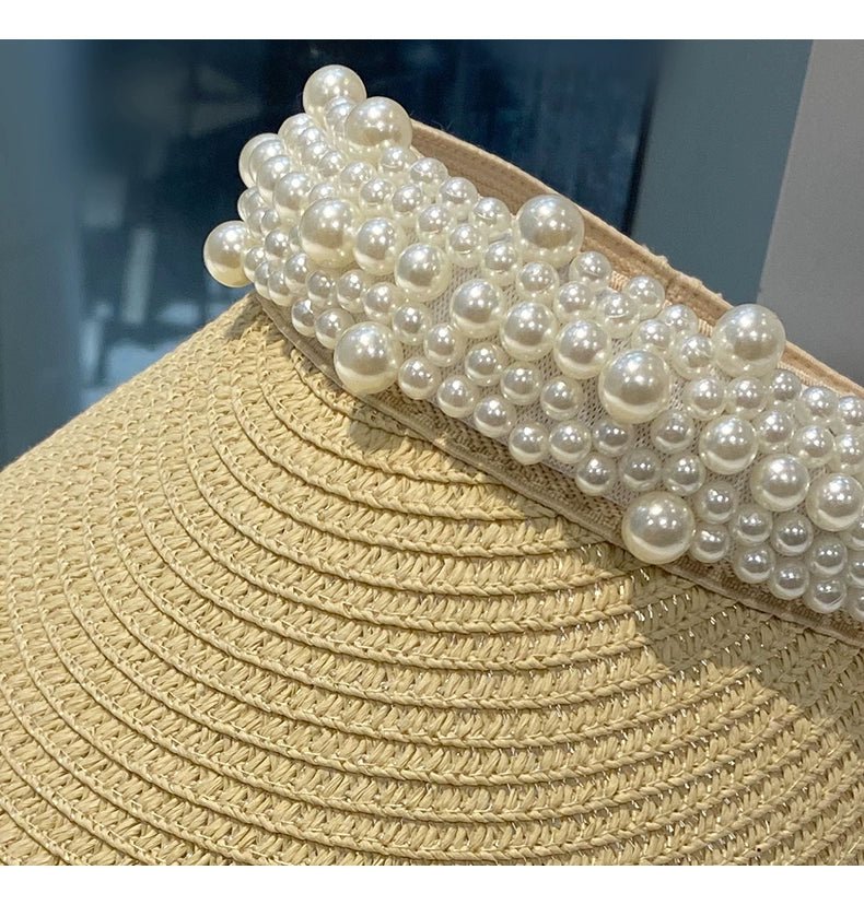 Hat Female K - style Fashion Pearl Straw Hat Female Summer Outdoor Vacation Visor Peaked Cap Sun Protection Sun Hat - PratSN