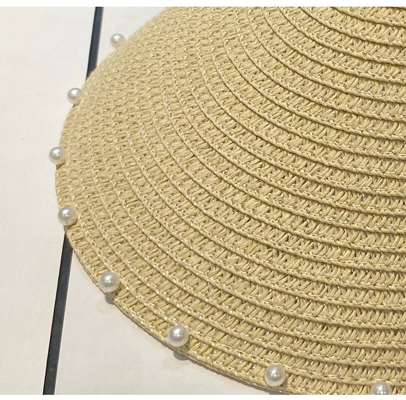 Hat Female K - style Fashion Pearl Straw Hat Female Summer Outdoor Vacation Visor Peaked Cap Sun Protection Sun Hat - PratSN