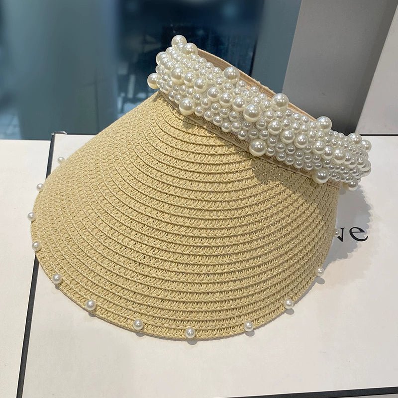 Hat Female K - style Fashion Pearl Straw Hat Female Summer Outdoor Vacation Visor Peaked Cap Sun Protection Sun Hat - PratSN