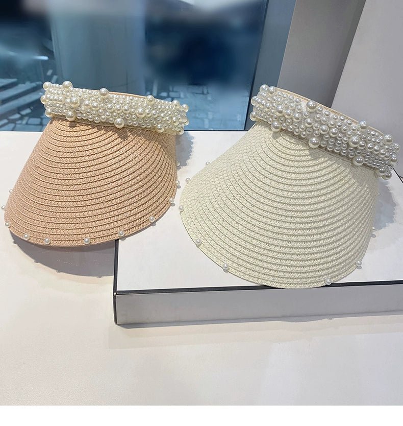 Hat Female K - style Fashion Pearl Straw Hat Female Summer Outdoor Vacation Visor Peaked Cap Sun Protection Sun Hat - PratSN