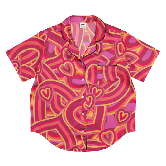 Heart pattern All - over print women’s short sleeve pajama top - PratSN