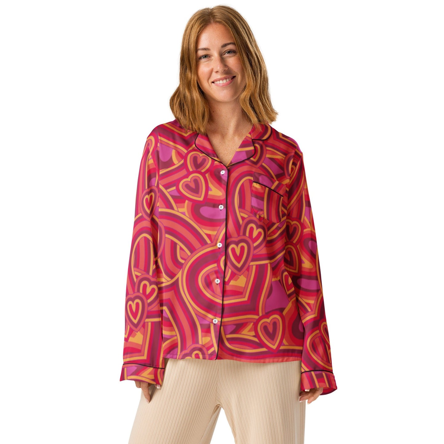 Heart pattern Women’s long sleeve pajama top - PratSN