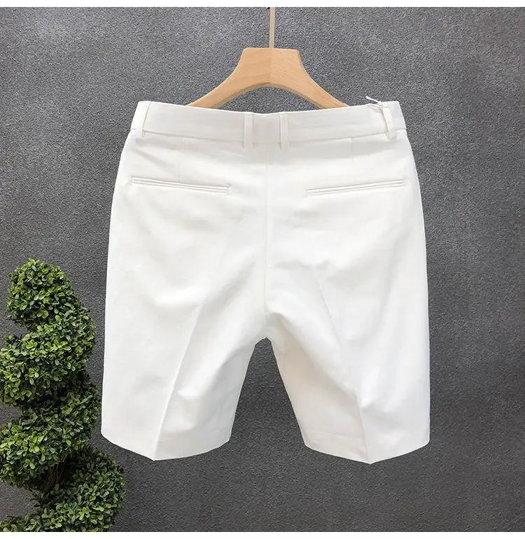 High End Business Shorts Men's Solid Color Slim Fit Straight Leg Capris Summer Slim Casual Pants - PratSN