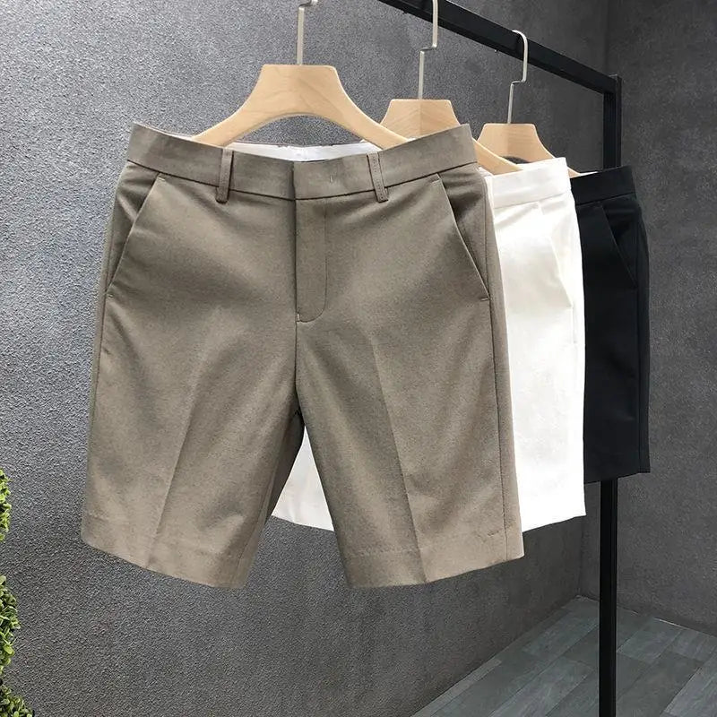 High End Business Shorts Men's Solid Color Slim Fit Straight Leg Capris Summer Slim Casual Pants - PratSN