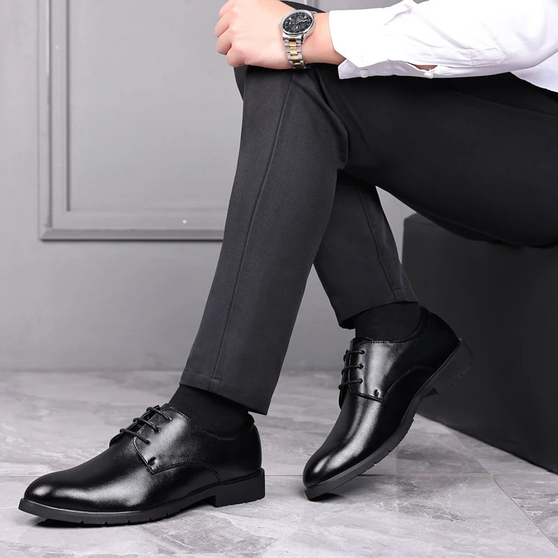 High Quality Formal Leather Men Dress Shoes Breathable Mens Casual Shoes Italian Luxury Brand Lace - Up Non - slip Men Driving Shoes - PratSN