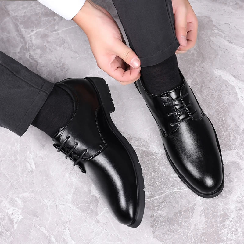 High Quality Formal Leather Men Dress Shoes Breathable Mens Casual Shoes Italian Luxury Brand Lace - Up Non - slip Men Driving Shoes - PratSN