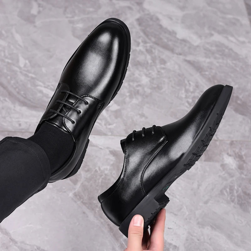 High Quality Formal Leather Men Dress Shoes Breathable Mens Casual Shoes Italian Luxury Brand Lace - Up Non - slip Men Driving Shoes - PratSN
