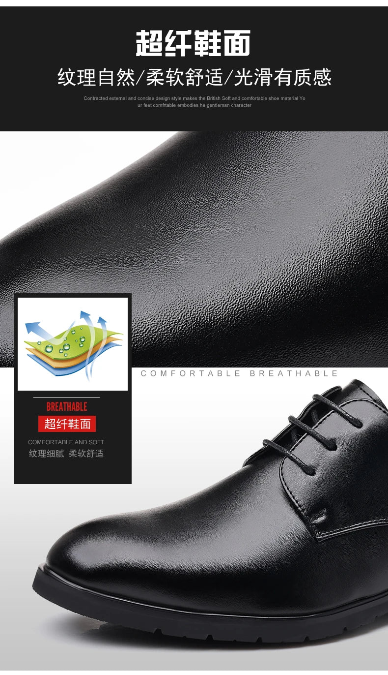High Quality Formal Leather Men Dress Shoes Breathable Mens Casual Shoes Italian Luxury Brand Lace - Up Non - slip Men Driving Shoes - PratSN