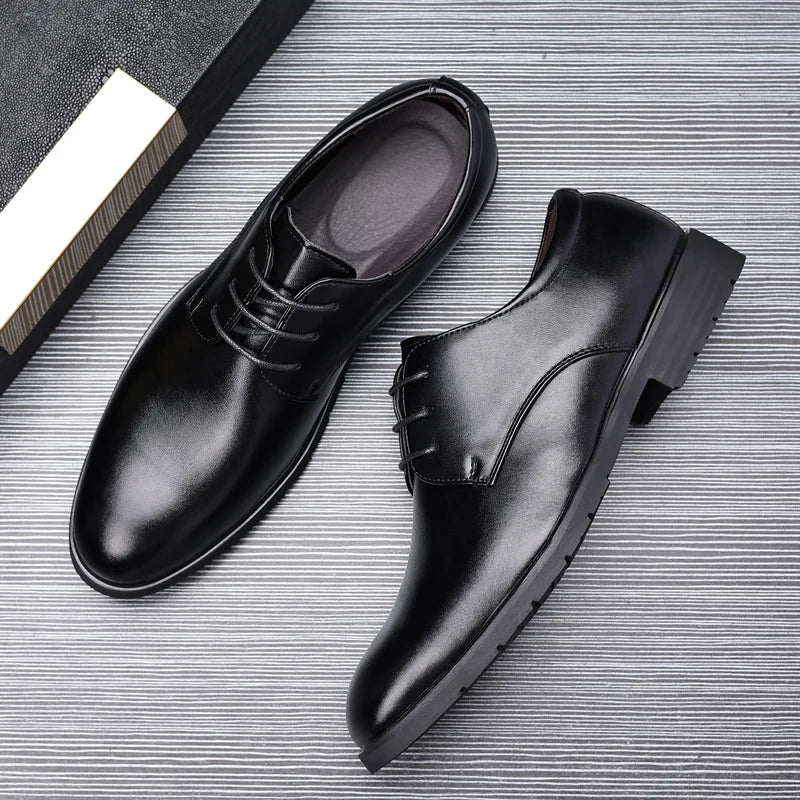 High Quality Formal Leather Men Dress Shoes Breathable Mens Casual Shoes Italian Luxury Brand Lace - Up Non - slip Men Driving Shoes - PratSN