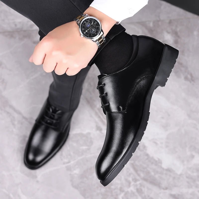 High Quality Formal Leather Men Dress Shoes Breathable Mens Casual Shoes Italian Luxury Brand Lace - Up Non - slip Men Driving Shoes - PratSN