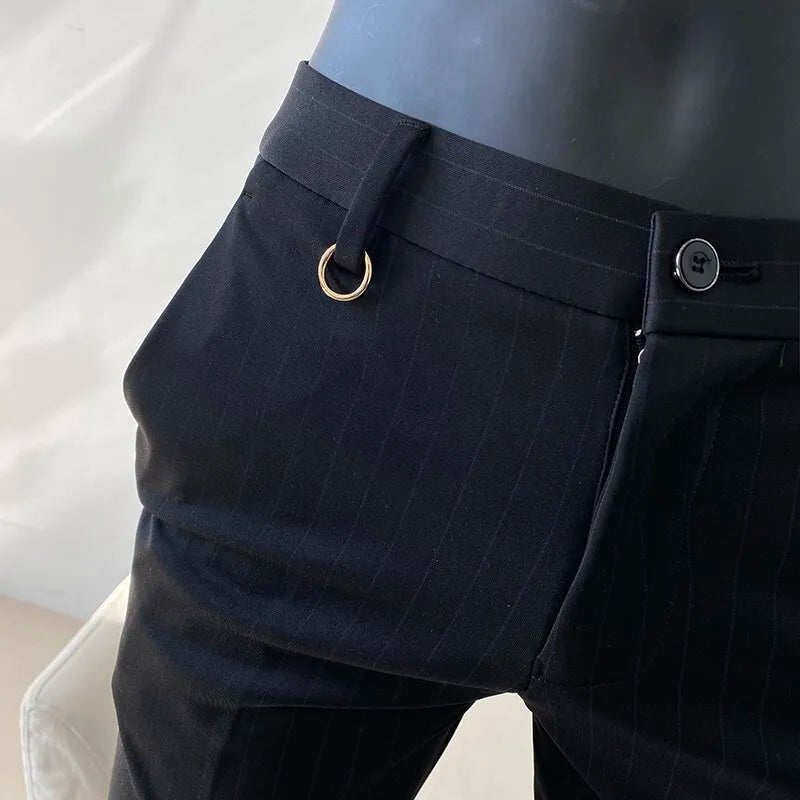 High Quality Striped Suit Pants 2025 Men Elegant Slim Fit Tight Trousers Men Office Party Business Casual Slim Fit Dress Pants - PratSN