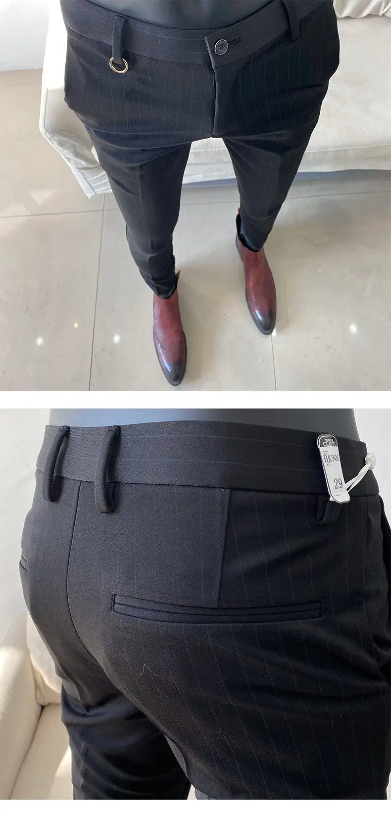 High Quality Striped Suit Pants 2025 Men Elegant Slim Fit Tight Trousers Men Office Party Business Casual Slim Fit Dress Pants - PratSN