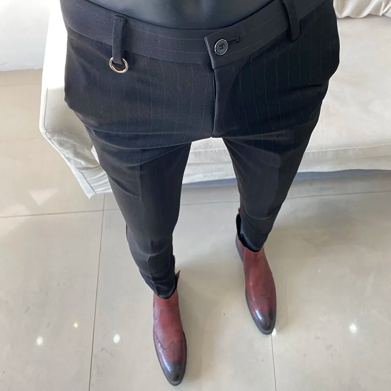 High Quality Striped Suit Pants 2025 Men Elegant Slim Fit Tight Trousers Men Office Party Business Casual Slim Fit Dress Pants - PratSN