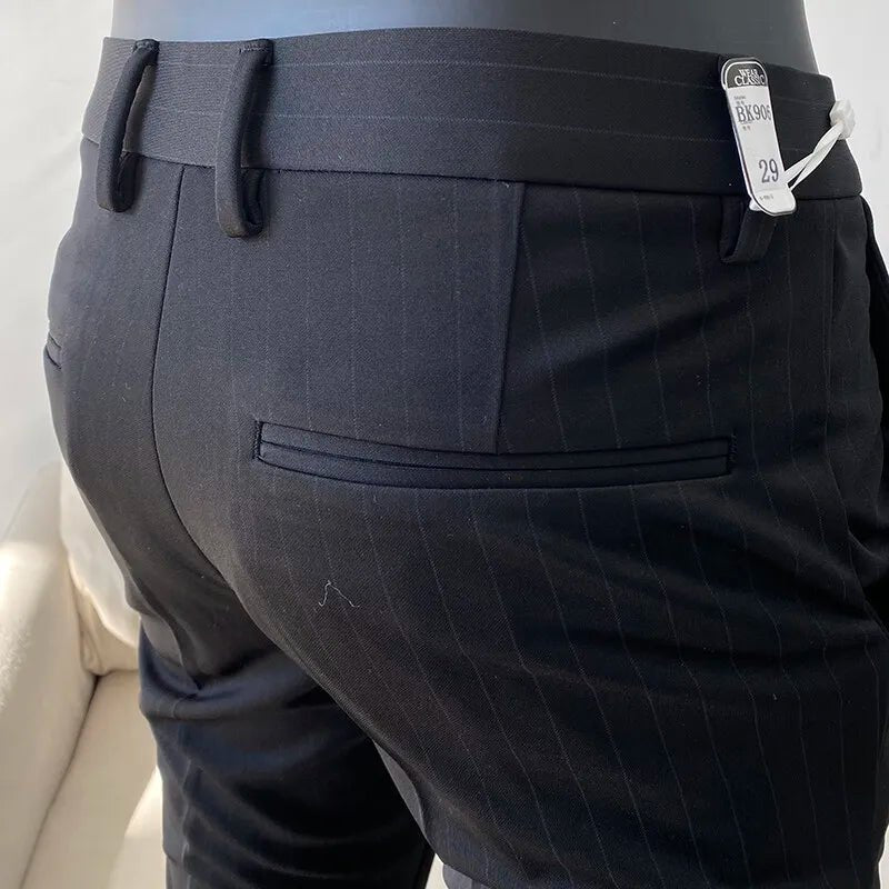 High Quality Striped Suit Pants 2025 Men Elegant Slim Fit Tight Trousers Men Office Party Business Casual Slim Fit Dress Pants - PratSN