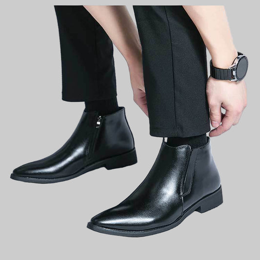 High - top Leather Shoes Men's Side Zipper British Working Wear Ankle Boots - PratSN