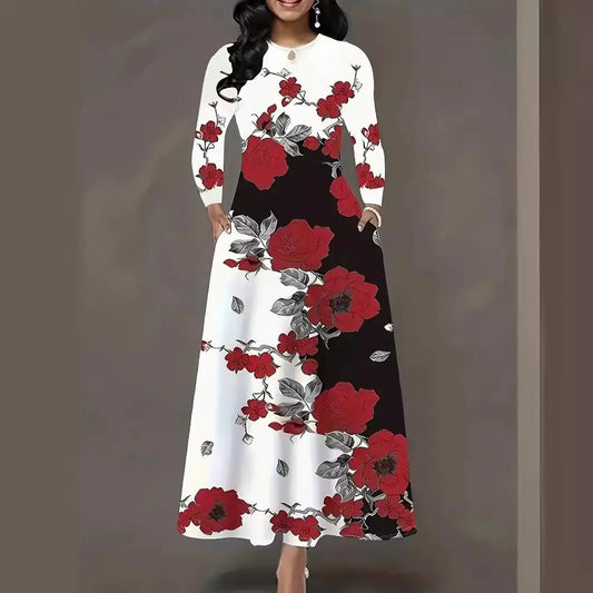 High Waist plus Size Swing Skirt with kets Long Ele Sle Women's Dr Casual Busin Suitable Polyester Fiber - PratSN
