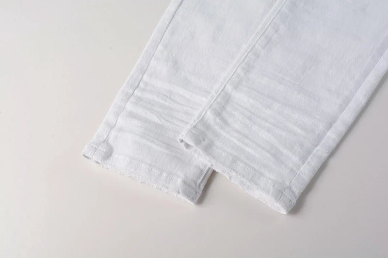 Hight Quality Embroidery Jean Patched Skinny Ripped Denim Jeans for White Jeans - PratSN
