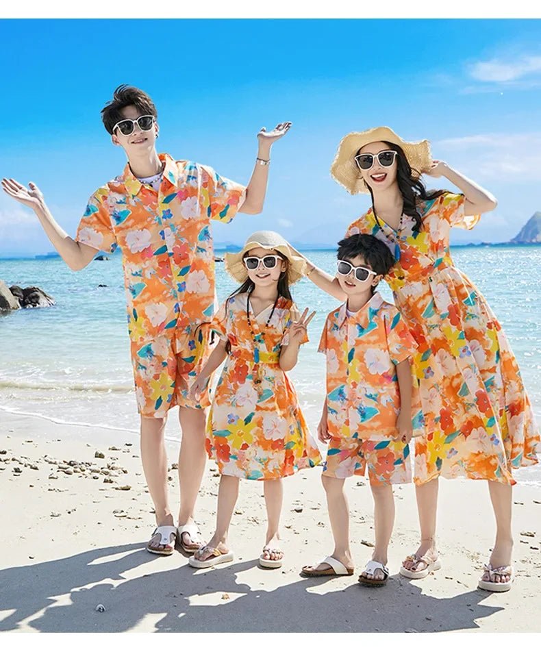 Holiday Parents Children Mom Daughter Dress Dad Son Shirts SetsBeach Clothes Vacation Family Brother Sister Matching Clothing - PratSN
