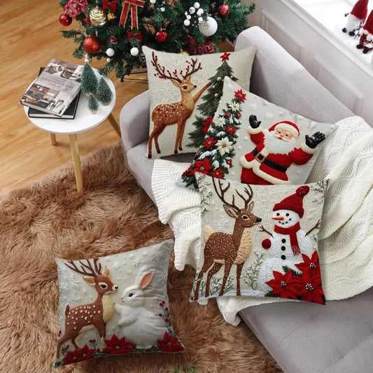 Home Decoration Rich Styles Christmas Throw Pillowcase Sofa Linen Pillowcase Soft Comfortable Cute Holiday Pillowcase 4PCS - PratSN