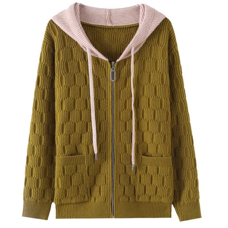 Hooded Sweater Women's Coat Fall Winter Fashion Western Style Zipper Knitted Cardigan - PratSN