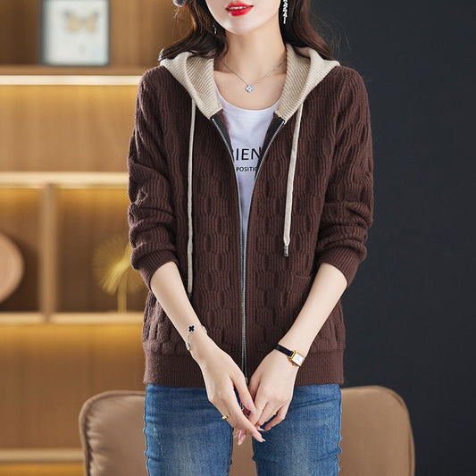Hooded Sweater Women's Coat Fall Winter Fashion Western Style Zipper Knitted Cardigan - PratSN