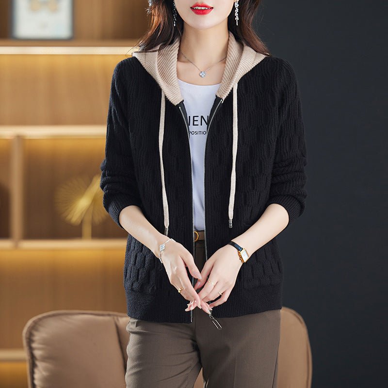Hooded Sweater Women's Coat Fall Winter Fashion Western Style Zipper Knitted Cardigan - PratSN