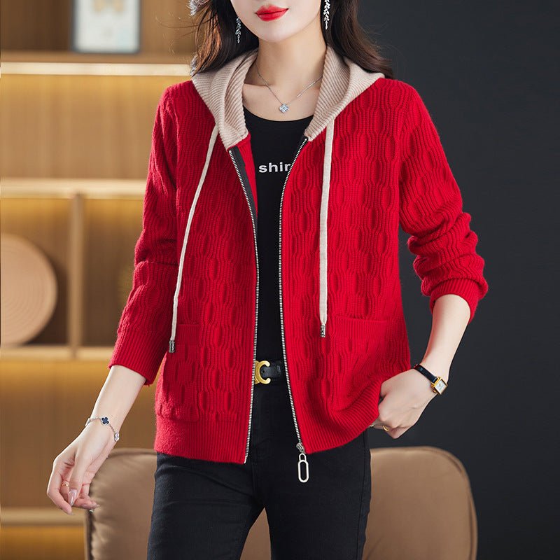 Hooded Sweater Women's Coat Fall Winter Fashion Western Style Zipper Knitted Cardigan - PratSN