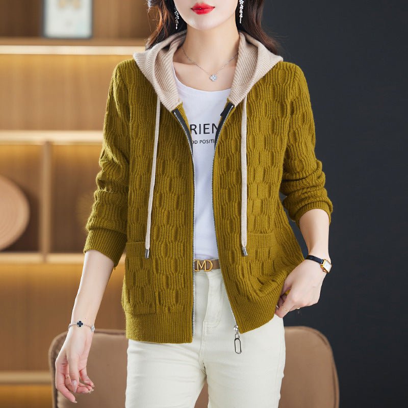 Hooded Sweater Women's Coat Fall Winter Fashion Western Style Zipper Knitted Cardigan - PratSN